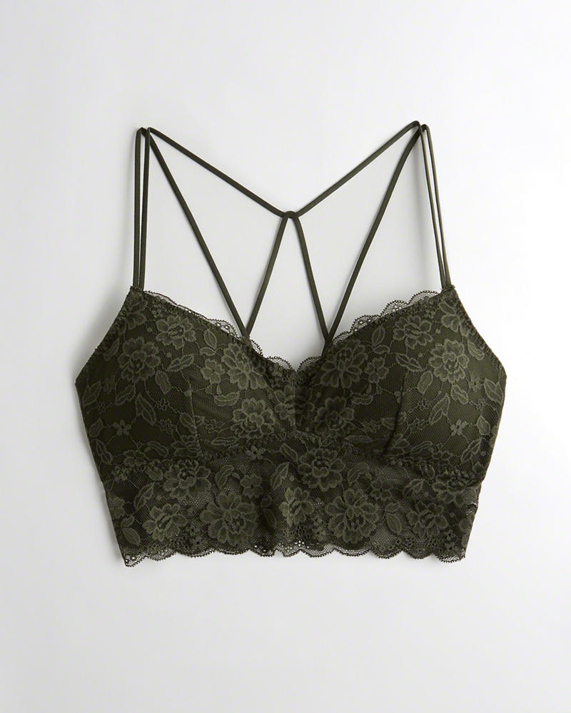 Bralette Hollister Donna Strappy Longlinelette With Removable Pads Verde Oliva Italia (642RHWOX)